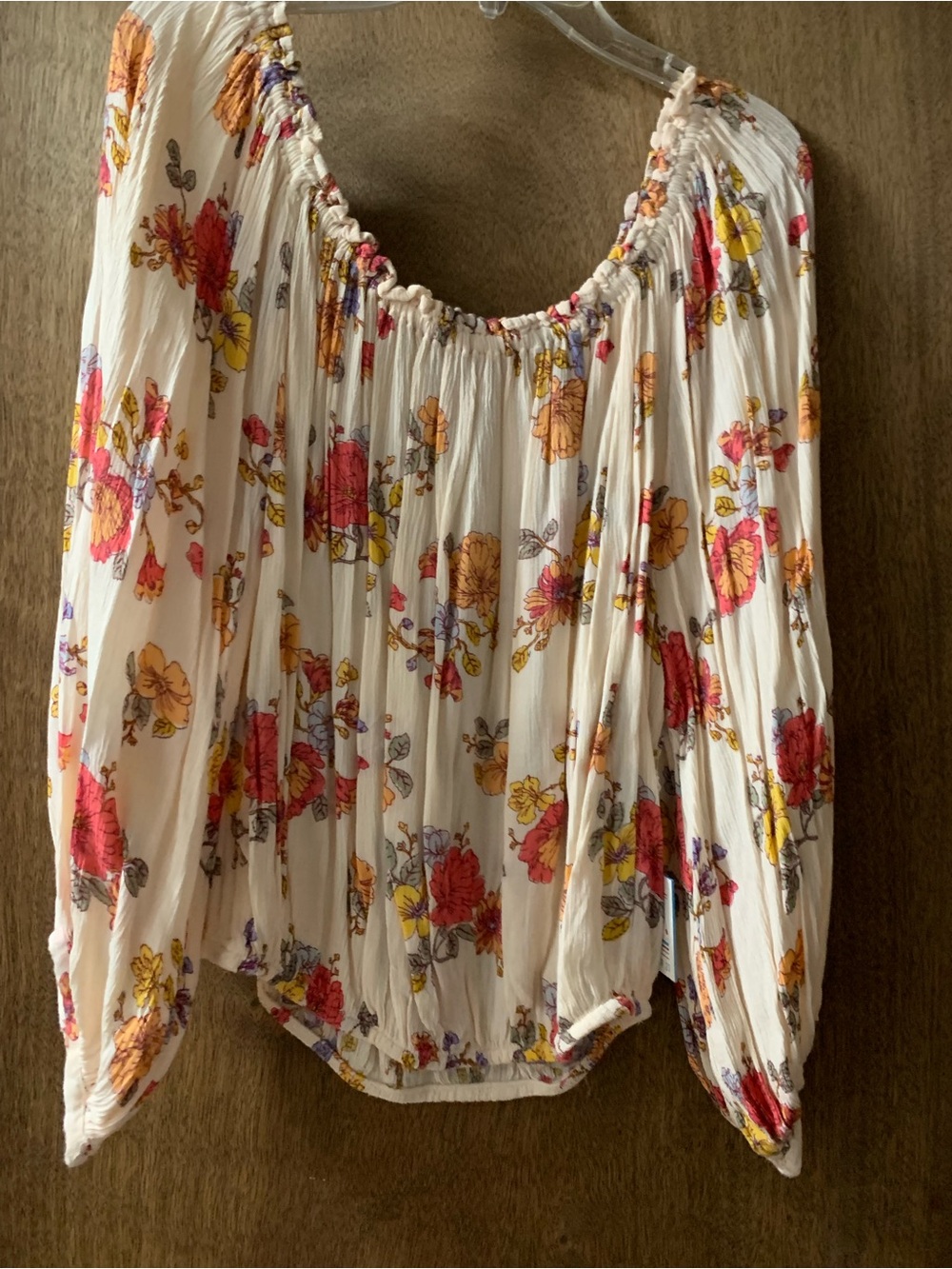 Forever 21 Cream Off-the-Shoulder Peasant Blouse with Red Yellow Orange Flowers